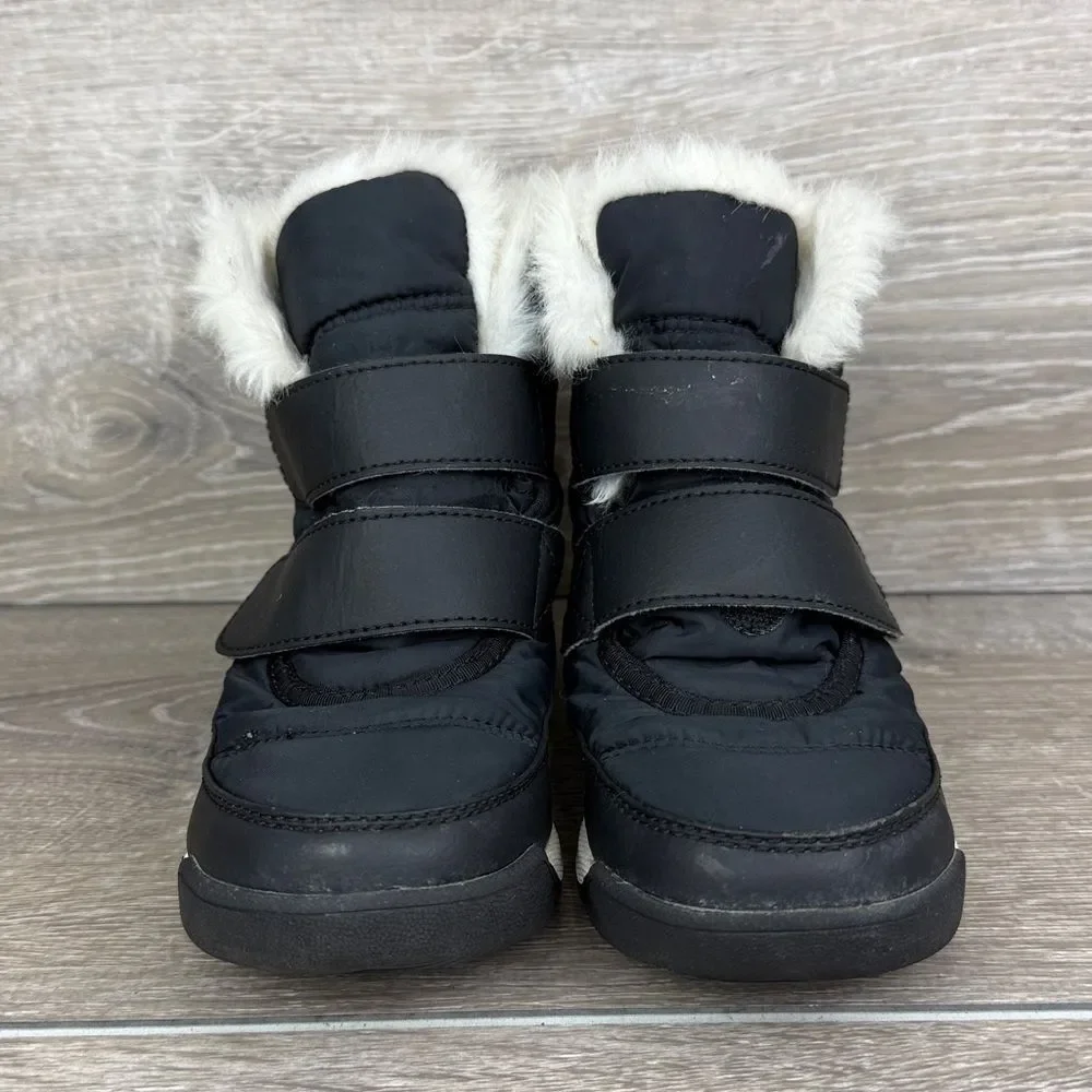 Sorel Whitney II Strap Warm Waterproof Little Girl Sz 13 Black White Winter Boot